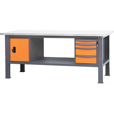 Beta C58BC-X2,1 4CA/O Banco con piano MDF rivestito Inox 2,1 m con cassetti e anta (1/5)