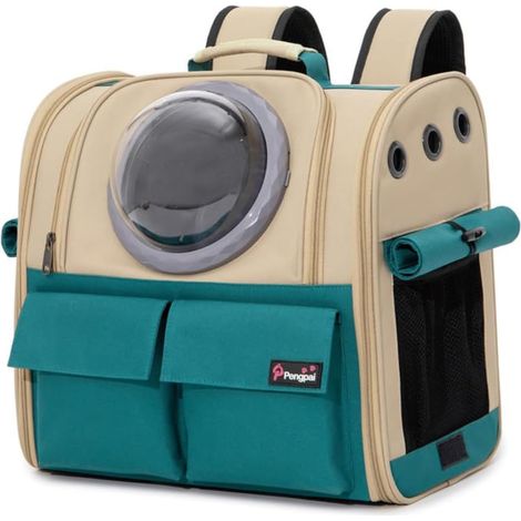 Sac de Transport pour Chat Petit Chien 10kg, Sac à Dos Capsule pour Animal 3 Entrées, 2 Dômes (Acrylique et nid d'abeille), Panier Portable Pliable Spacieux Respirant pour Voyage (1/5)