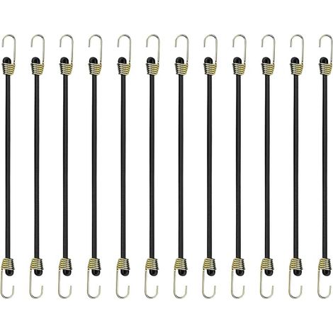 12 x Elastic Bungee Cord with Hooks, 25 cm Length for Securing Furniture, Caravans, Camping Tents and Motorcycles, Elastic Stretch Straps (1/5)