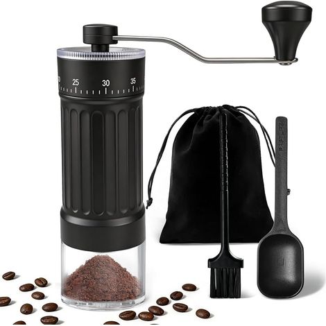 Moulin à Café, Broyeur Grains de Café avec Cuillère Doseuse,Brosse de Nettoyage et Sac de Rangement, Réglage à 40 Niveaux, pour l'espresso et le Café filtre (1/5)