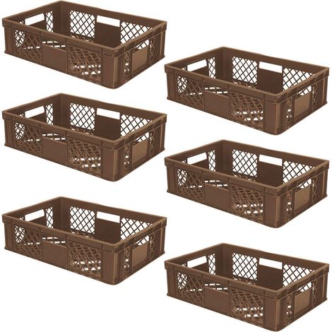 BRB lot de 6 Bac gerbable normes Europe à parois et fonds ajourés - L x l x h 600 x 400 x 150 mm - marron