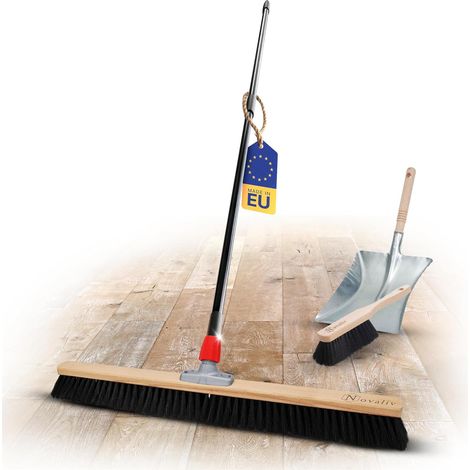 Novaliv Grand balai 80 cm avec manche poils synthétiques balai de hall avec kit de balayage galvanisé composé d'une pelle à poussière et d'une