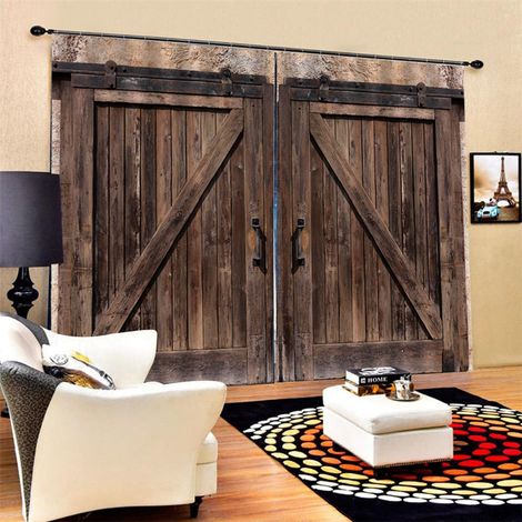 Rideau imprimé style porte en bois pour salon/chambre, 170 x 200 cm (1/5)