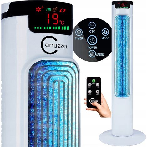 Ventilatore a colonna multifunzione 3 in 1 ad alta efficienza, colore bianco, con telecomando e funzione aromaterapica. (1/5)