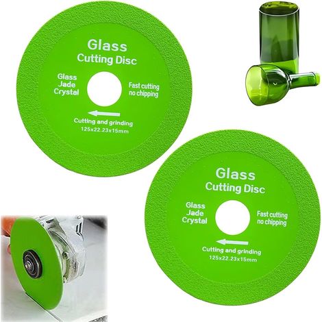 2 x 125mm Diamond Cutting Disc for Glass Cutting Angle Grinder, Compatible with Glass, Porcelain, Jade, Granite and Bottles (Ø22.23mm, Green) (1/5)