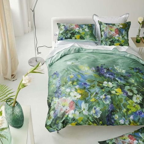 Housse de Couette imprimée en Satin de Coton, Blossom, 140 x 200 cm, Vert Moyen (1/5)