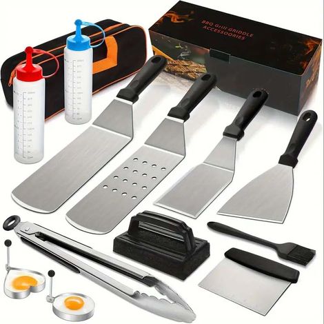 Ensemble spatules inox pour Blackstone et Camp Chef kit BBQ avec racloir accessoires cuisson extérieur 13 pièces Acier Acier Inoxydable (1/5)
