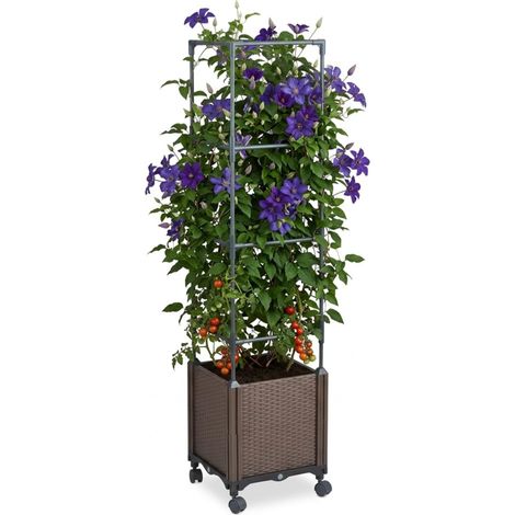 Jardinière, Treillis, roulettes, H x L x P : 135 x 30 x 30 cm, Plastique, Acier, Jardin, terrasse, Anthracite (1/5)