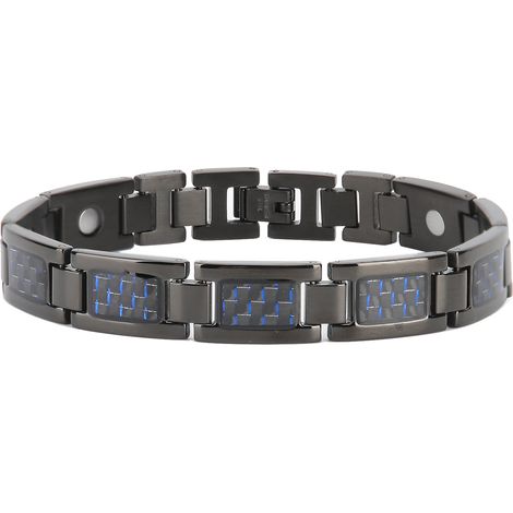 Bracelet magnétique thérapie bleu noir acier inoxydable fibre carbone antidouleur articulations soulagement stress magnétique homme femme (1/5)