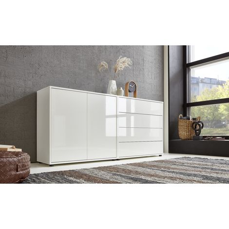 BMG Möbel Sideboard »Mailand Set 3« (Kommode Anrichte Aktenschrank), mit weiß lackierten Hochglanzfronten und hochwertigen push-to-open Beschlägen