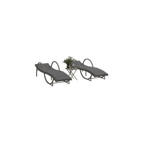 Chaises longues lot de 2 avec table gris résine tressée (1/5)