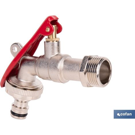 GRIFO CON MANETA PARA MANGUERA Y TOMA PARA CANDADO 3/4 X 1