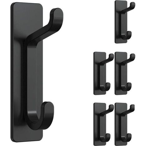 6 PicesCrochet Adhesif Mural, Porte Serviette Salle de Bain, Accroche Torchon Cuisine, Porte Manteau Adhsif, Attache Murale Sans Percer, Etanche, Antirouille, Noir (1/4)