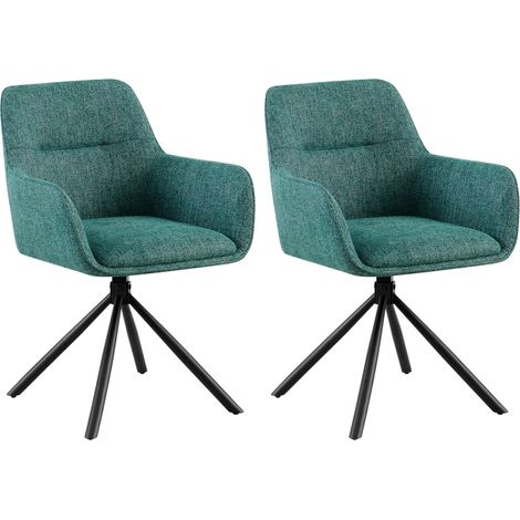 Lot de 2 chaises pivotantes 180° revêtement tissu vert avec accoudoirs piètement métal noir 100007700 (1/4)