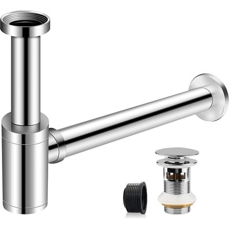 Universal Sink Siphon with Basin Waste Stainless Steel 1 1/4 x 32 mm Bathroom Siphon Metal Siphon Tube Siphon Tube Syphon Adjustable (1/5)