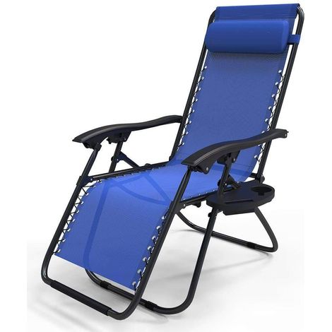 Vounot – Chaise longue inclinable en textilène – Inclinaison réglable 90-127° – Support lombaire renforcé – Porte-gobelet amovible – Design pliable