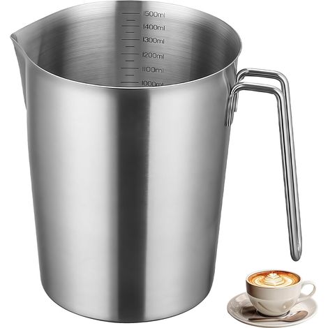 Pichet Doseur En Acier Inoxydable: 1500 ML Pot a Lait Inox, Verre Doseur En Métal Avec Marquage Avec Poignée Pour Café, Restaurant, Cuisine, Laboratoire