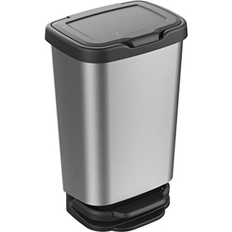 Poubelle Pédale 40l Amortie Argent/noir Fermeture Douce Et Grande Capacité - Mondex