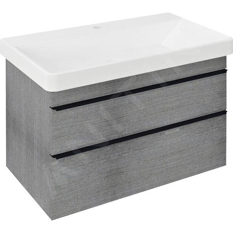 Sapho Sitia - Meuble lavabo 76x50x44 cm, 2 tiroirs, chêne argenté SI080-1111 (1/5)