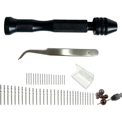 50 Pièces Mini Perceuse à Main de Précision, Hand Drill avec 48 Forets 0.5 à 3.0 mm Mandrin Sans Clé Aluminium Outil Forage Manuel pour Modélisme Bijoux Bois Plastique Résine Kit Perceuse avec Coffret (1/5)