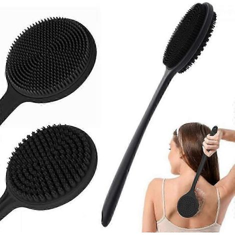 Brosse de douche double embout en silicone - Nettoyeur de dos exfoliant (1/5)