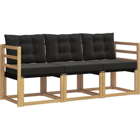 Outdoor Sofa Set with Cushion 3 pcs White and Black vidaXL