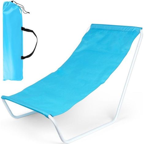 VILDE Chaise Longue Plage Pliable - Structure métallique blanche, tissu polyester bleu, sac de transport inclus (1/5)