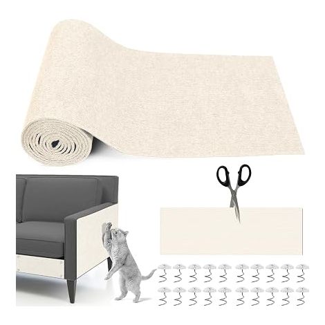 Griffoir Chat 300cm x 40cm, Tapis Griffoir Auto Adhésif, Blanc Cassé Protége Canape Griffe Ghat Meubles Tapis Canapé Mur (1/5)