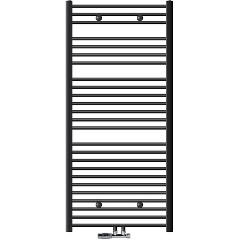 ECD Germany Radiador Toallero de Baño Sahara 750x1500 mm Antracita Curvado con Termostato, con Conexión Central en Forma de Esquina a la Pared , Calentador Secador de Toallas, Kit de Montaje Incluído