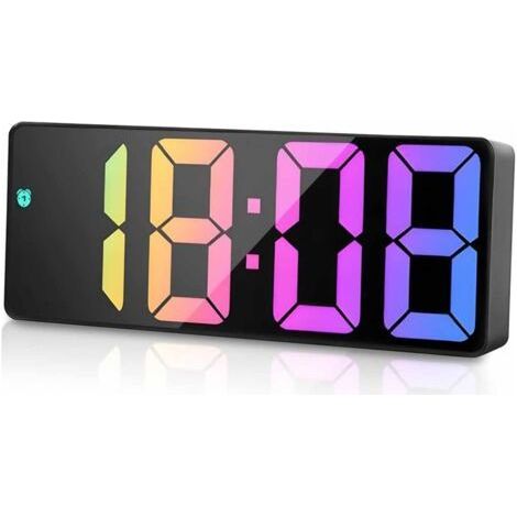 BUNTHAUS Horloge Murale Numérique Réveil Numérique Avec Température, Éclairage RGB 3 Alarmes, Grand Affichage LED Noir 12/24H USB-C (1/5)