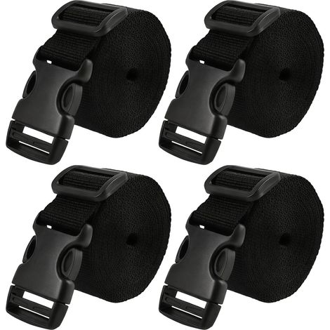 Sangle de Serrage 25 mm x 3 m avec Boucle Rapide, 4 Pièces Courroies en Polypropylène 1000D Noir pour Fixation Bagages Camping Tente Arrimage Valise Voyage (1/5)