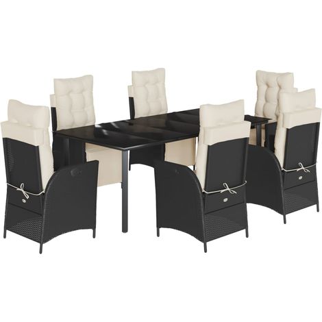 Maison Exclusive - 7-tlg. Garten-Essgruppe mit Kissen Schwarz Pol (1/5)