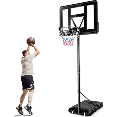 COSTWAY Canestro da Basket Portatile per Ragazzi e Adulti, Canestro Basket Regolabile in Altezza 1,3M-3,05M con Ruote Tabellone Infrangibile e Retina Durevole, Adatto a Interno Esterno, Nero (1/5)