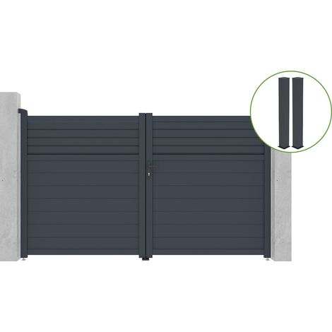 Portail battant 3m CARPATIA H.180cm alu gris + 2 poteaux 20x20cm H.190cm (1/5)