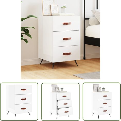 The Living Store Table de chevet blanc brillant 40x40x66 cm bois d'ingénierie - Table De Chevet - Meuble De Chambre - Armoire De Chevet - Commode - Design Moderne (1/5)