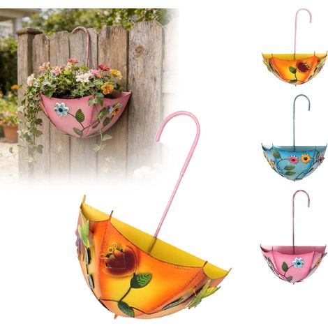 Parasol pour plantes d'extérieur, pot de fleurs mural en forme de parapluie de ferme – Art en fer métallique avec trous de drainage, pot de fleurs antirouille sans perçage, pour cour, terrasse (1/5)