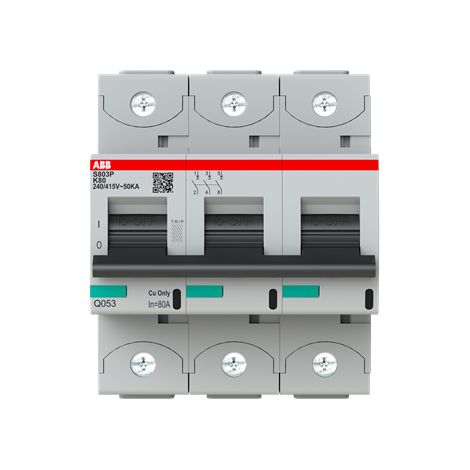S800P Disjoncteur modulaire 3P -80A courbe K 50kA 2CCG001256R0001 ABB G151725 (1/3)