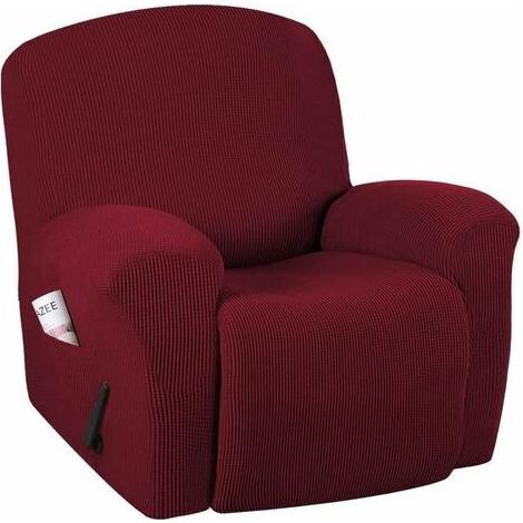Funda de sofá súper elástica, funda reclinable, ajuste estándar/super eléctrico, estampado jacquard suave y grueso, rojo vino. (1/5)