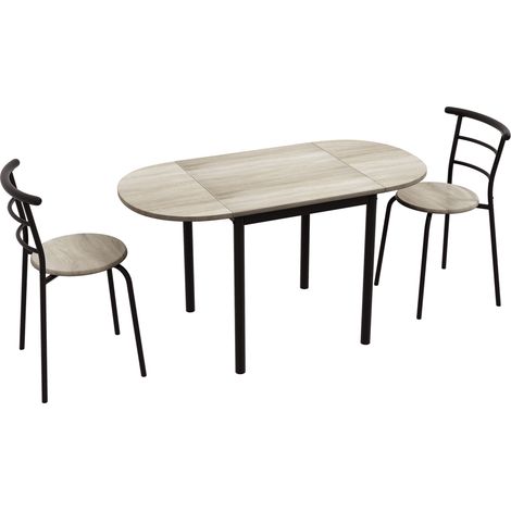 Table ovale extensible et 2 chaises – table pliante – métal et MDF – noir et naturel (1/5)