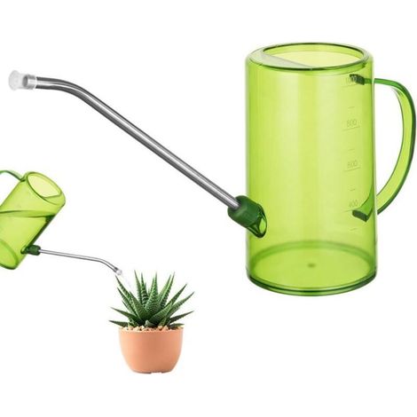 Arrosoir en plastique à long bec de 1 litre, pour plantes d'intérieur et d'extérieur, succulentes, fleurs, vert (1/5)
