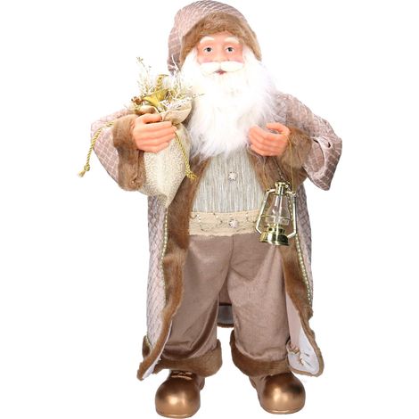 Babbo natale in tessuto con lanterna oro cm xh80