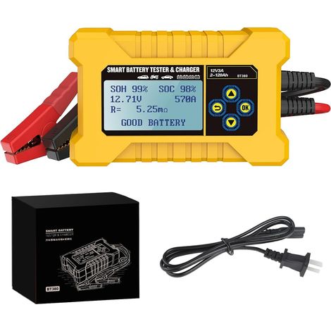 Testeur de batterie chargeur de batterie de voiture BT380 analyseur de testeur de batterie de voiture Banque de charge cca2400 pour véhicules 12V (1/5)