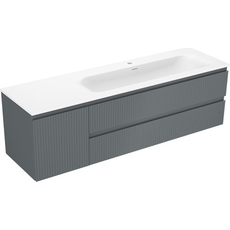 Mexen Rivel Badezimmerschrank 160 cm mit Waschbecken Vela rechts, 2S, 1D, geriffelt, grafit/weiß matt - 91A23-16047-3-BBFFF66-W