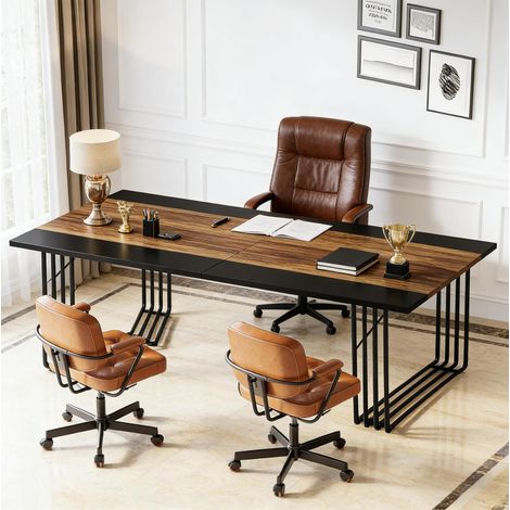 Tavolo rettangolare in MDF e metallo 200 x 100 x 75 cm nero e marrone rustico, stile industriale (1/5)
