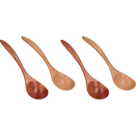 Lot de 4 cuillères à soupe en bois, portables, simples et élégantes, pour la maison et le restaurant, idéales pour le café et les flocons d'avoine. (1/5)