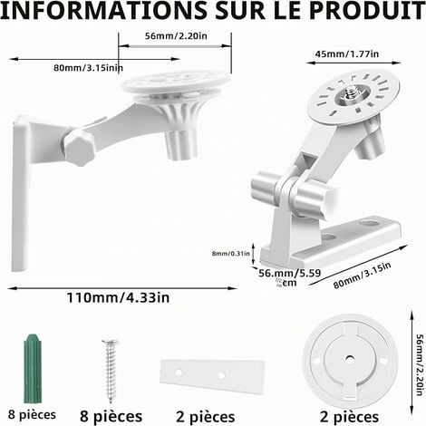 Support mural de caméra Plafond réglable Compatible avec caméra de surveillance C200/C210/C220/Tc70, Ec70/Kc410s et autres (1/4)