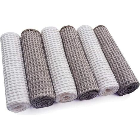 Sollbry Lot de 6 Chiffon de Nettoyage en Microfibre Multifunction pour la Salle de Bain Maison Cuisine Bureau Voiture Moto, 3 Gris+3 Blanc,30 x30 cm (1/5)