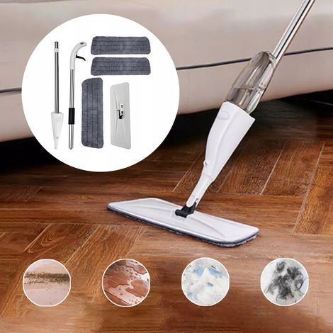 Balai-serpillère plat avec vaporisateur pour fenêtres de salle de bain, balai-serpillère vaporisateur 350 ml + 3 housses (1/5)