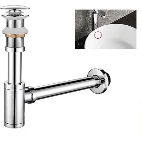 Waschbecken-Siphon aus Messing + Ablaufgarnitur, universelles Design, Siphon 45 x 40/50 mm, ausziehbarer Verlängerungsschlauch, geruchsdicht und auslaufsicher (Chrom-Modell A ohne Überlauf)