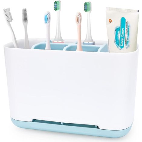 porte-brosse Dents (bleu), Porte-brosse Dents En Plastique Pour La Salle De Bains, Organiseur De Brosses Dents Avec Trou De Drainage Porte-bros (1/5)